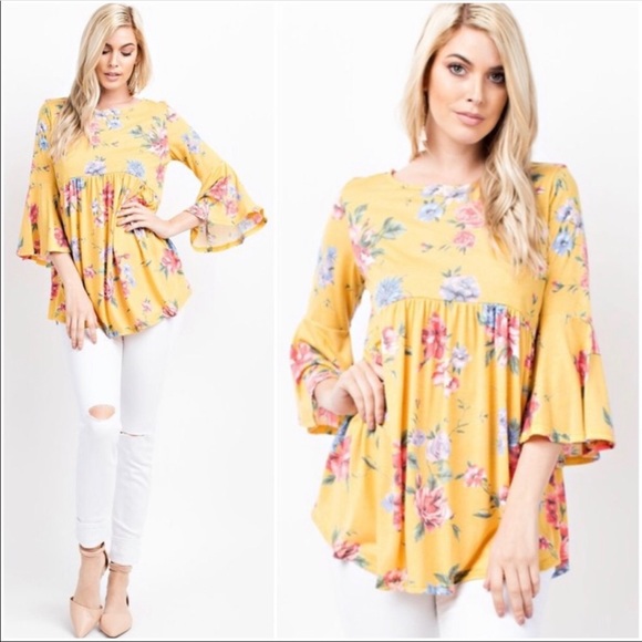NWT beautiful yellow spring floral top - Picture 2 of 4